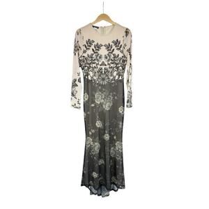 Venus Long Sleeve Mesh Rhinestone Floral Pattern Maxi Dress Gown Womens Small